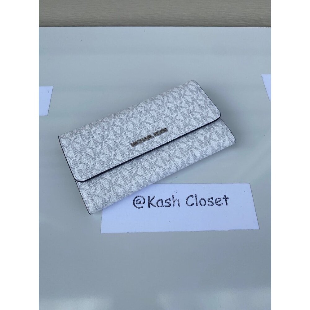Michael kors trifold wallet Large card case wallet MK signature bright white - Picture 2 of 5